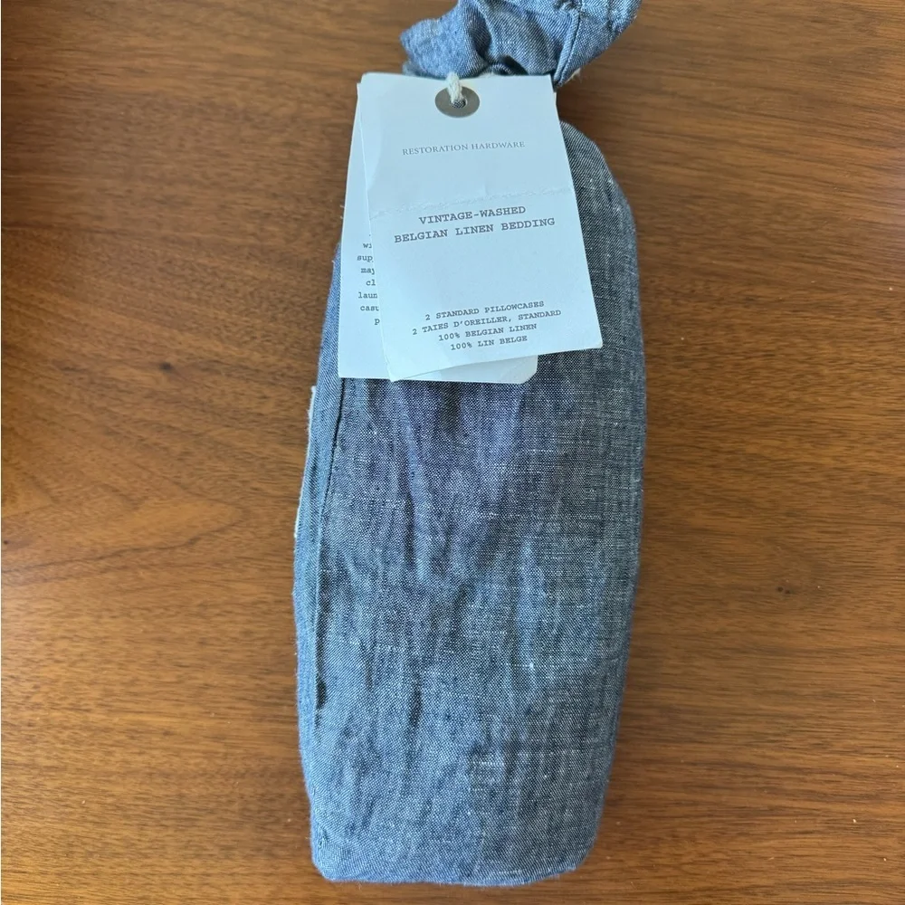 NWT RESTORATION HARDWARE Belgian Linen Vtg Washed 2 Standard Pillow Cases Indigo